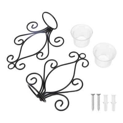 2 Set Candle Holder Wall Sconce European Style Swirl Iron Art Pattern Wall Mounted Candle Holder with Tray for Bedroom