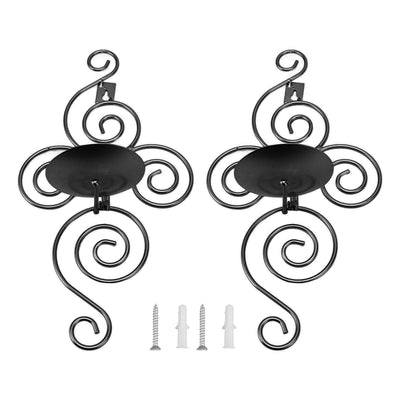2 Sets Wall Candle Holder Foldable European Style Swirl Wrought Iron Wall Hanging Candlestick Holder Home Decoration Black