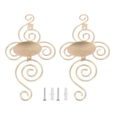 2 Sets Wall Candle Holder Foldable European Style Swirl Wrought Iron Wall Hanging Candlestick Holder Home Decoration Gold