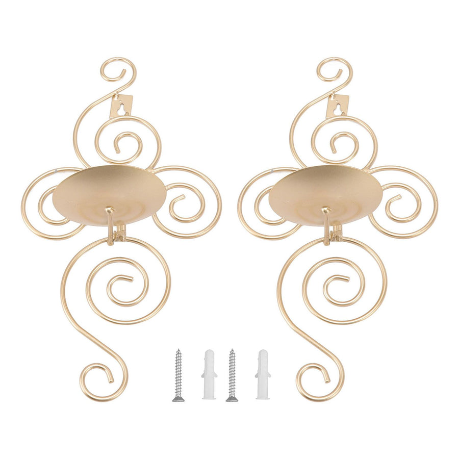 2 Sets Wall Candle Holder Foldable European Style Swirl Wrought Iron Wall Hanging Candlestick Holder Home Decoration Gold