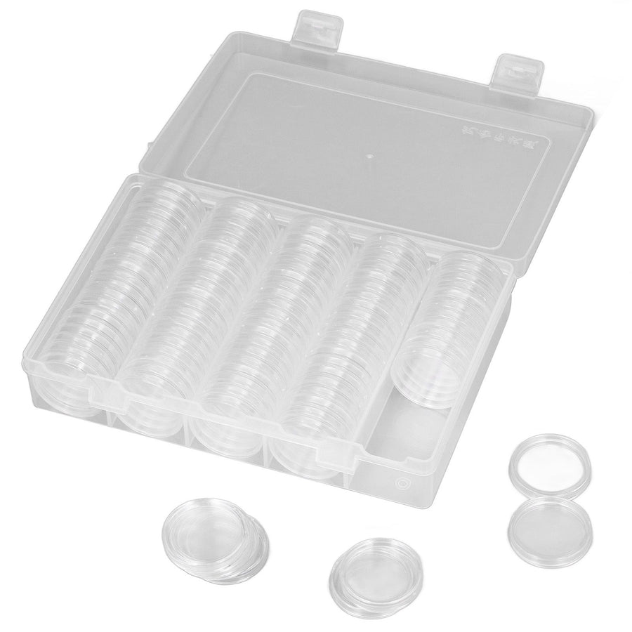 Coin Holder 100 Pieces Storage Plastic Transparent Coin Storage Box with Coin Capsules for Coin Collection Exhibition