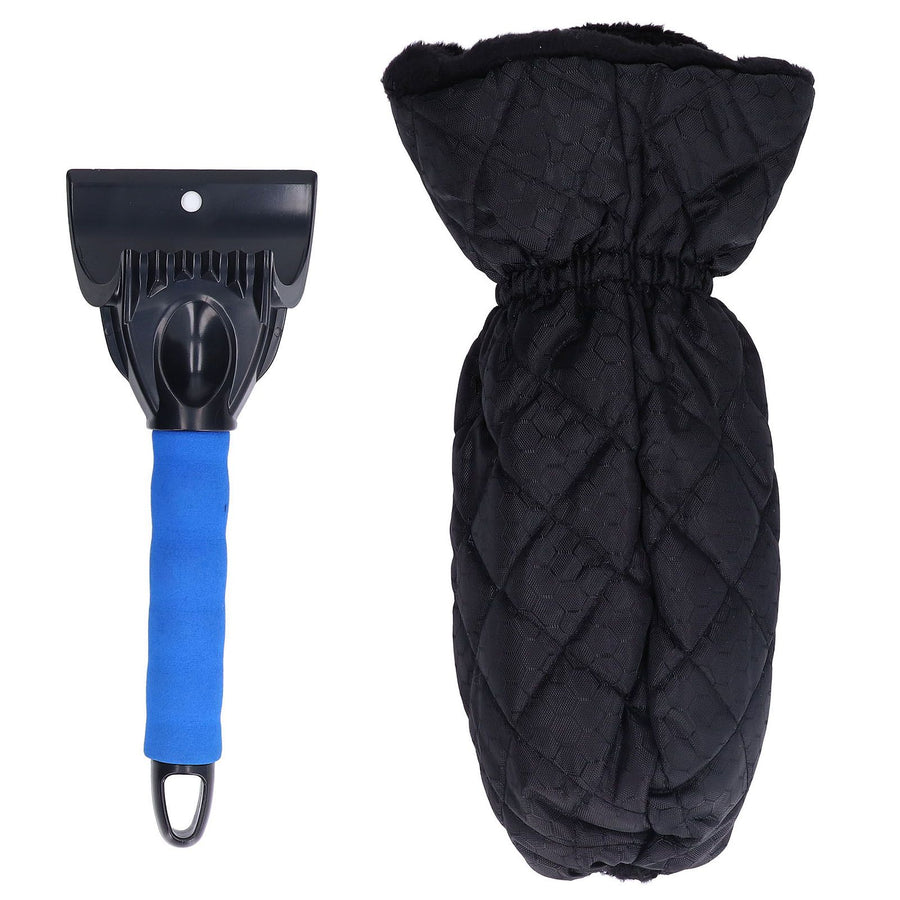 Waterproof Ice Scraper Mitt 2 in 1 Design Elastic Band Design Easy to Hold Convenient Cold Proof Car Snow Scraper GloveBlue