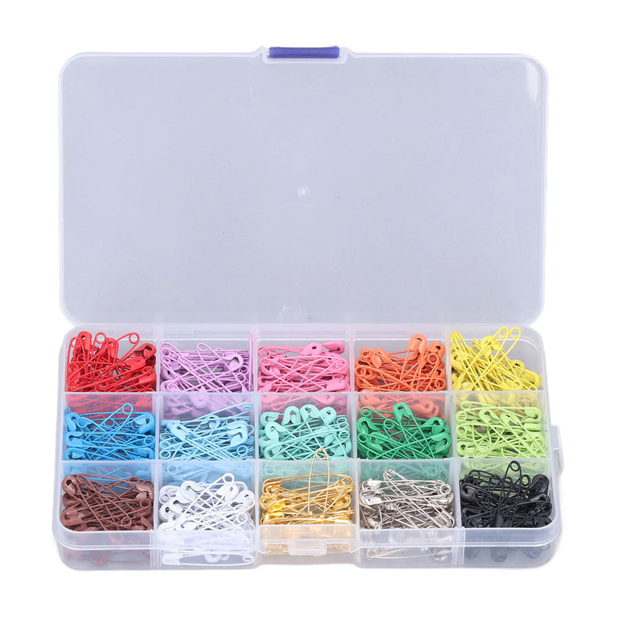 Safety Pins DIY Making Reliable Locking Design Glossy Bright Small Compact Sewing Accessories for Art Project15 Colors 450 Pcs/Box