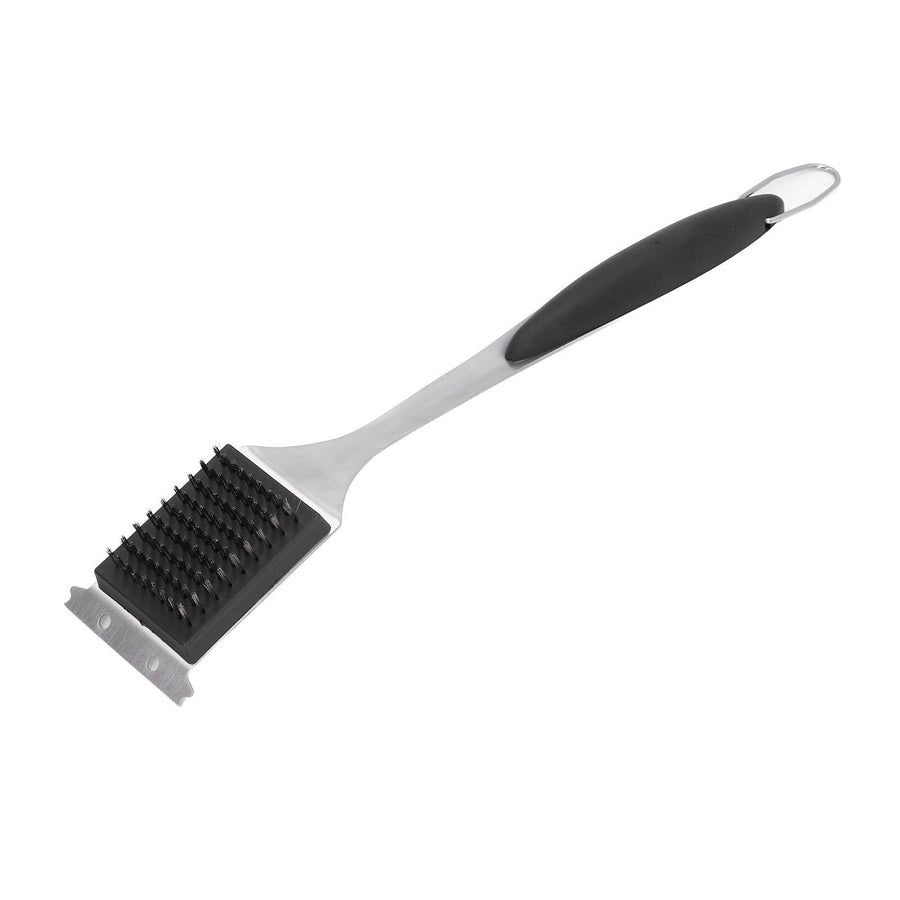 Barbecue Grill Brush Scraper Long Handle Stainless Steel Silver No Scratch Cleaning Portable for BBQ Grilling