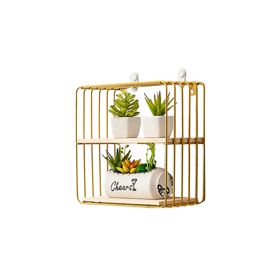 Wooden Iron Wall Shelf Living Room Kitchen Bathroom Elegant Exquisite Wall Mounted Storage Shelf Square Double Layer Golden