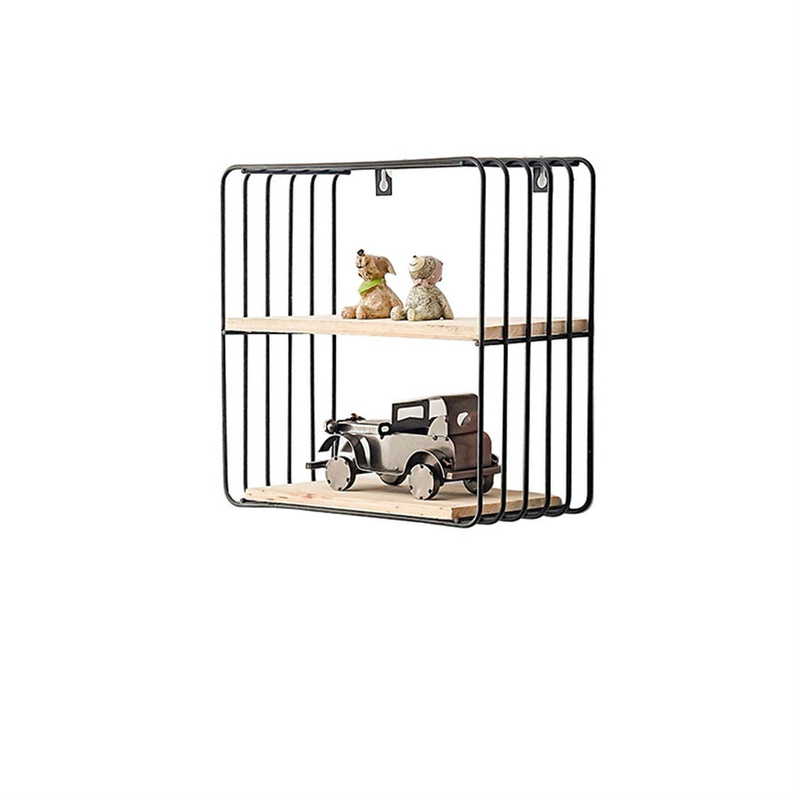 Wooden Iron Wall Shelf Living Room Kitchen Bathroom Elegant Exquisite Wall Mounted Storage Shelf Square Double Layer Black