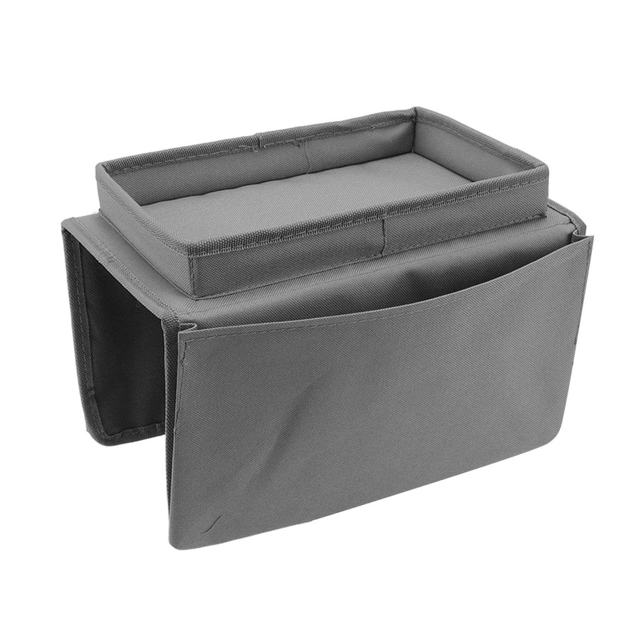 Sofa Tray Folding Arm Storage Holder Table 600D Oxford Cloth Side Pockets for Couch Grey