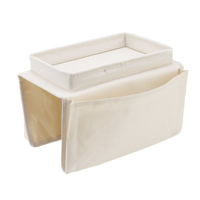 Sofa Tray Folding Arm Storage Holder Table 600D Oxford Cloth Side Pockets for Couch Beige