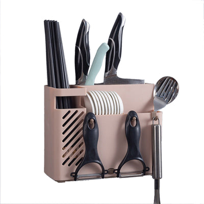 Cutlery Holder Multifunctional Wall Mounted Chopsticks Drying Rack for Home Kitchen Pink
