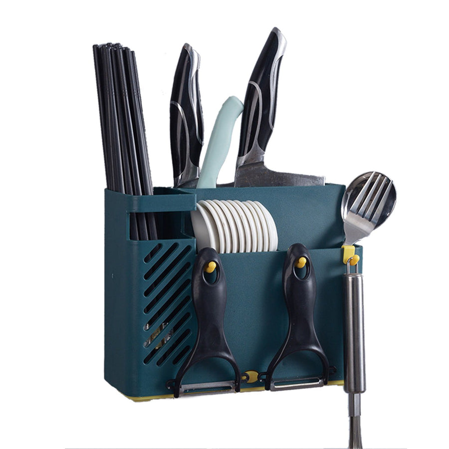 Cutlery Holder Multifunctional Wall Mounted Chopsticks Drying Rack for Home Kitchen Dark Blue