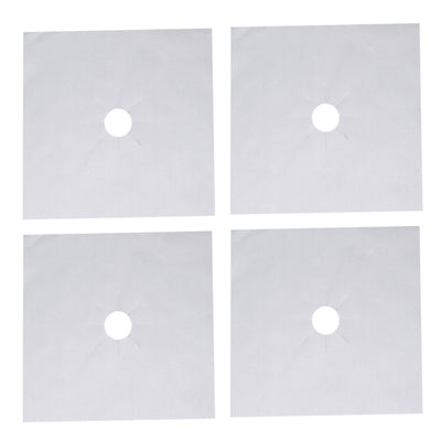 4Pcs Stove Burner Cover PTFE Coating Non Stick Gas Range Stove Top Protector Pad for Kitchen Cooking Silver 27x27cm 0.1mm