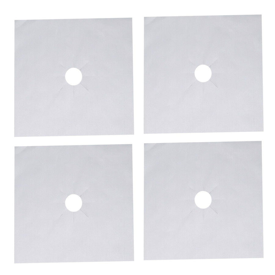 4Pcs Stove Burner Cover PTFE Coating Non Stick Gas Range Stove Top Protector Pad for Kitchen Cooking Silver 27x27cm 0.1mm