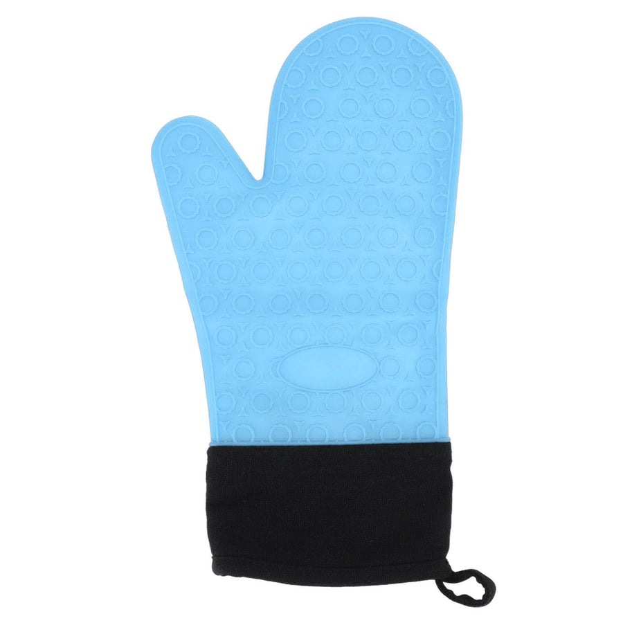 Silicone Oven Mitts Non Slip Kitchen Baking Gloves High Temperature Resistant 2 Fingers Long Blue