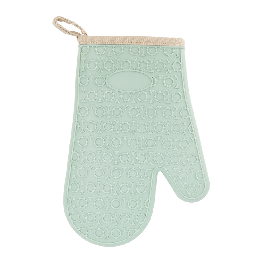 Silicone Oven Mitt High Temperature Resistant Waterproof Slip Proof Kitchen Baking Glove with Cotton Liner Green