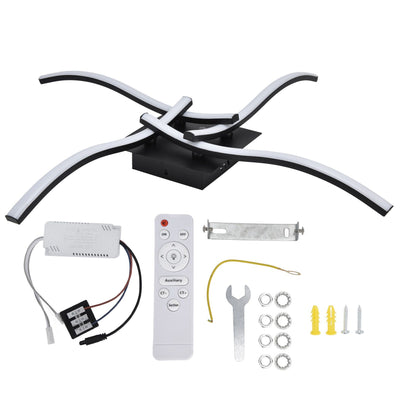 LED Ceiling Light Wavy Shape 3 Color Dimming Wrought Iron Ceiling Fixture with Remote Control Black AC110‑265V