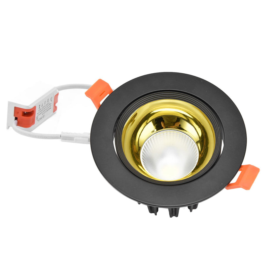 LED Downlight Aluminum Adjustable Angle Dustproof Ceiling Embedded Spotlight for Living Room Bedroom 100‑264VBlack Shell Golden Cup