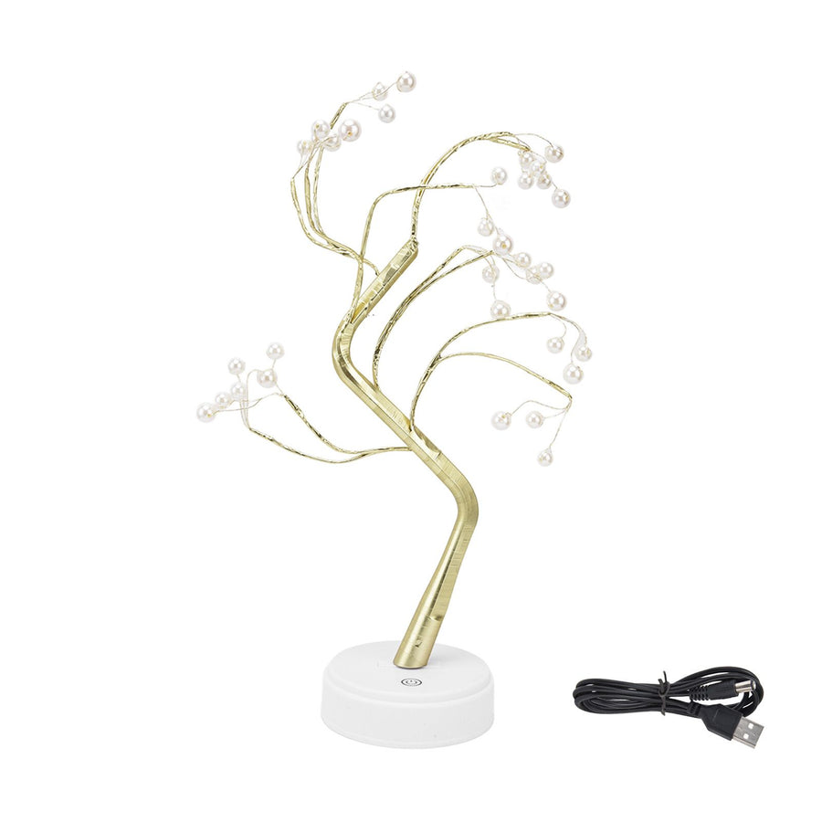 Tabletop Bonsai Tree Lamp Adjustable Safe Use Stable Night Light with Copper Wire USB Cable for Home Christmas Office36L Pearl Warm Light