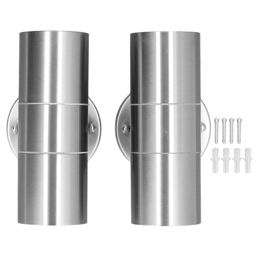 2Pcs GU10 Stainless Steel Outdoor Wall Sconce Waterproof LED Cylinder Up Down Wall Light for Yard Villas Living Rooms 220‑240VStainless Steel Color