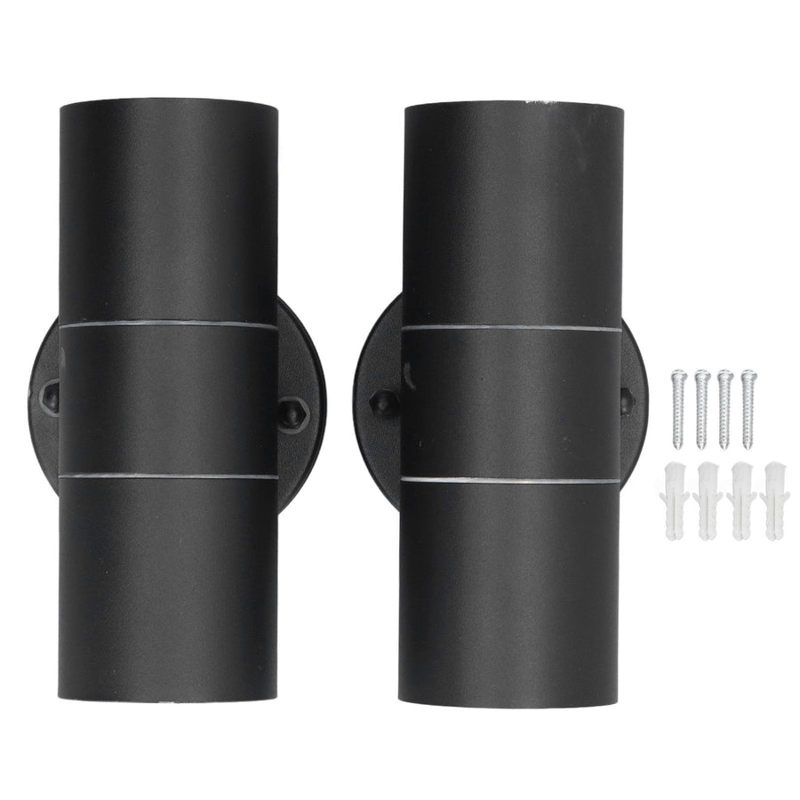 2Pcs GU10 Stainless Steel Outdoor Wall Sconce Waterproof LED Cylinder Up Down Wall Light for Yard Villas Living Rooms 220‑240VBlack
