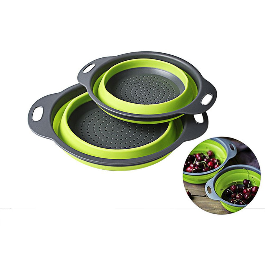 Foldable Kitchen Silicone Colander Fruit Vegetable Washing Basket Strainer Collapsible Drainer With Handle