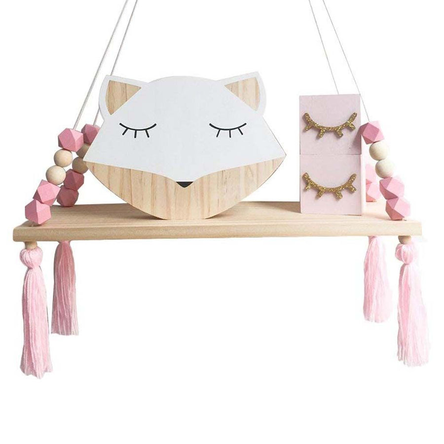 Ins Style Wall Shelf Child Decorative Shelf Hanging with Rope and Wooden Board Princess Bedroom