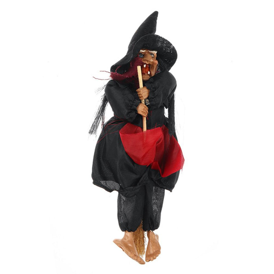 Halloween Hanging Witch Dolls Voice Control Prop Animated Ghost Scary Riding Broom Wall Hanging Party Outdoor Home Decoration Toy