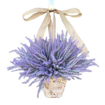 Artificial Hanging Flowers in Basket for Front Door Hanging Lavender Wreath Basket Outdoor Indoor Patio Lawn Courtyard Garden Decor