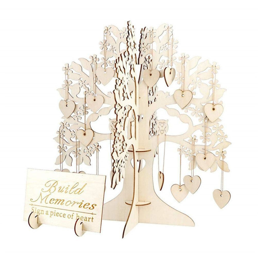 Wood Tree Frame Guest Book with Stand Unique Rustic Wedding Guest Registry with 100pcs Wooden Hearts