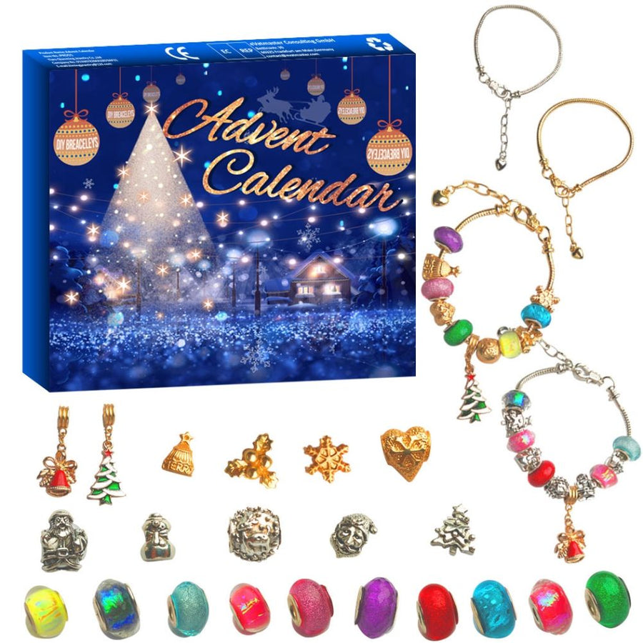 Christmas Advent Calendar DIY Charm Beads and 2 Bracelets 24 Days Countdown Calendar Christmas Gift for Kids Girls