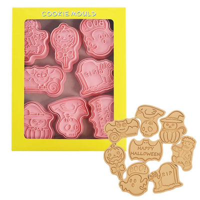 8Pcs 3D Biscuit Cutters Halloween Thanksgiving Biscuit Mould Baking Mould Hand Press Biscuit Stamp