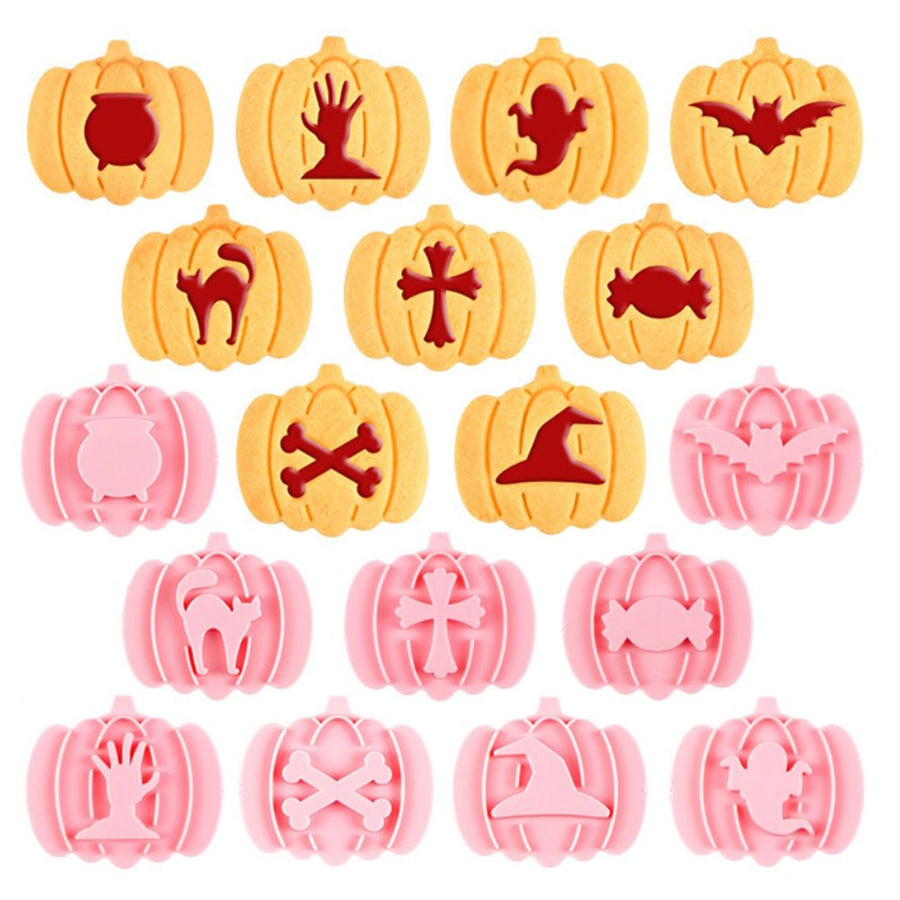 9Pcs 3D Cutters Halloween Pumpkin Biscuit Mould Fondant Baking Tool Baking Molds DIY Hand Press Biscuit Stamp