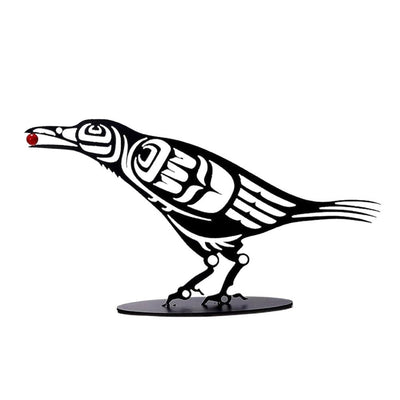 Metal Crow Figurine Crow with Berry Statue Desktop Decor Home Ornament Bird Silhouette Art