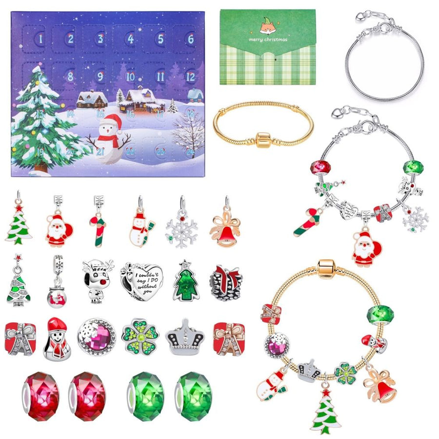 Christmas Advent Calendar DIY Charm Bracelet Making Kit for Kids 24 Days Christmas Countdown Calendar Jewelry Gifts for Girls