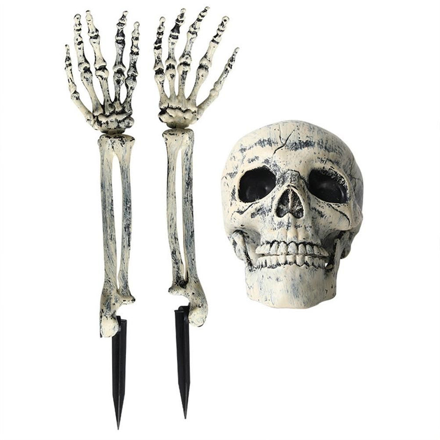 Halloween Glowing Skeleton Head Hands Arms Stakes Luminous Outdoor Decor for Lawn Garden Yard Haunted House Props