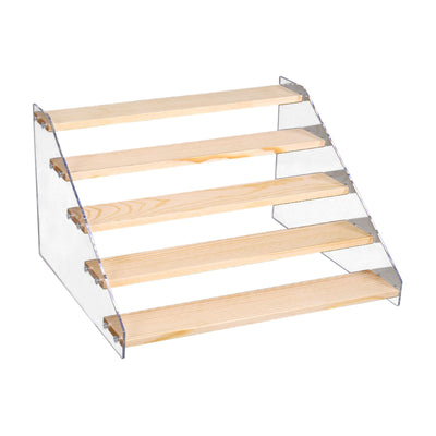 Wooden Cupcake Stand 5 Tiers 15.7in Wide Acrylic Side Panel Strong Wood Large Display Riser