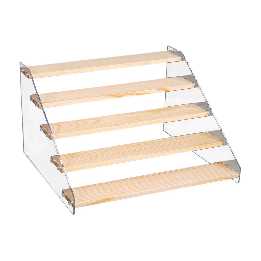 Wooden Cupcake Stand 5 Tiers 15.7in Wide Acrylic Side Panel Strong Wood Large Display Riser