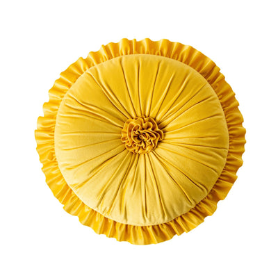 Round Velvet Cushion Ruffled Flower Cushion Decorative Sofa Throw Pillow