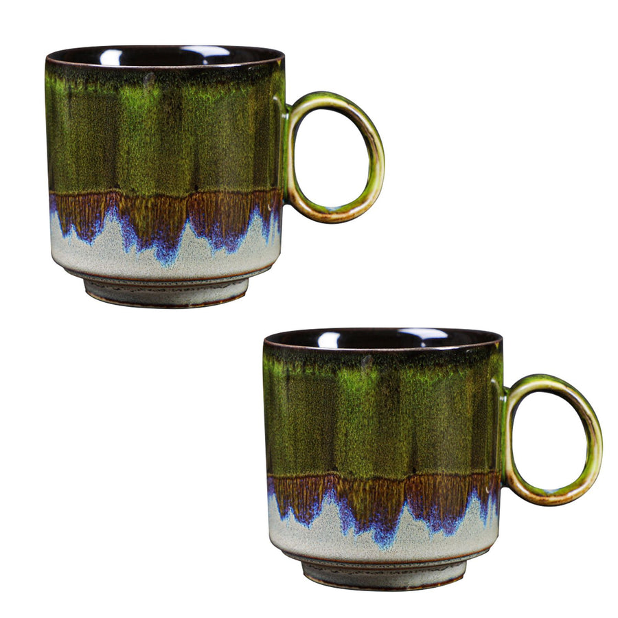 2pcs Ceramic Coffee Mug Special Active Glaze Large Coffee Mug for Office 150ml Capacity Green