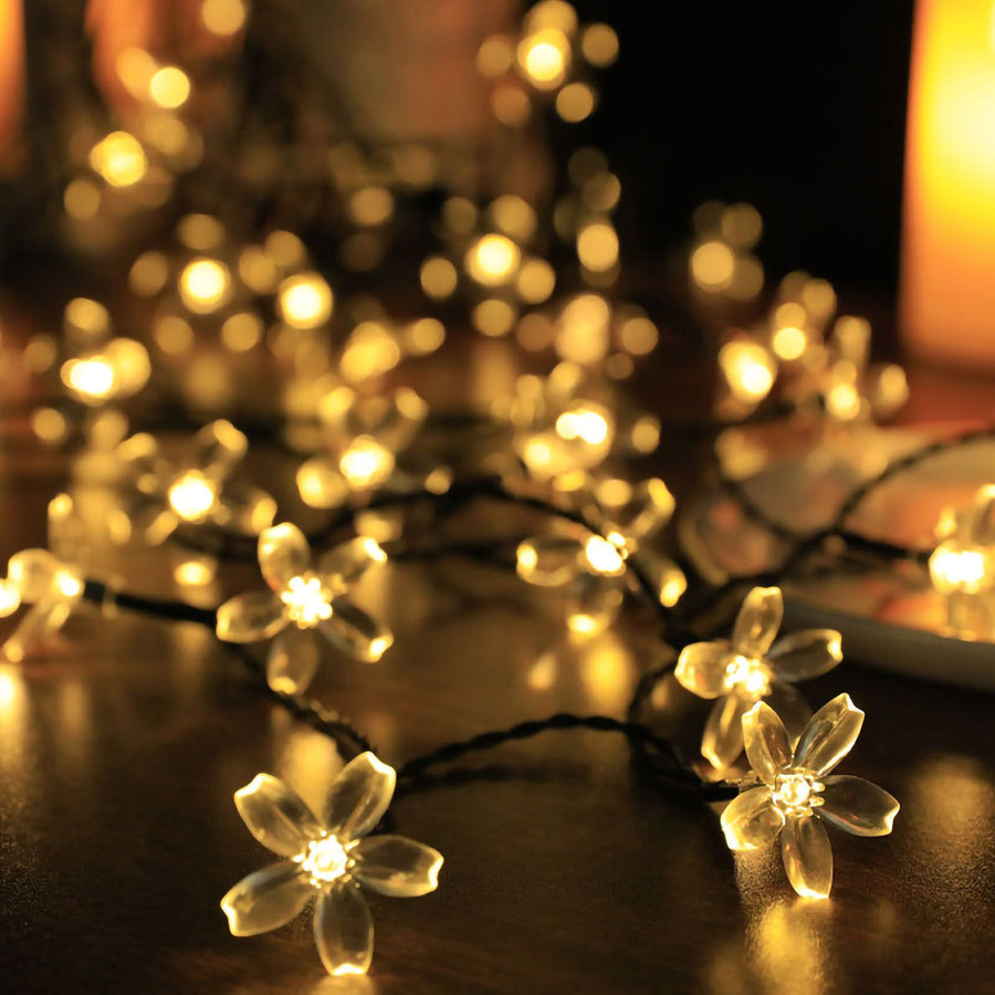 Sakura String Lights Solar Energy LED Waterproof Decoration Light for Outdoor Courtyard Warm White 5 Meters 20 Lights