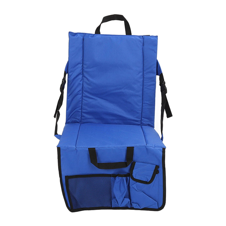 Folding Stadium Chair Adjustable Angle 600D Oxford Cloth Portable Bleacher Cushions with Pocket for Sandbeach Picnic BBQ Blue
