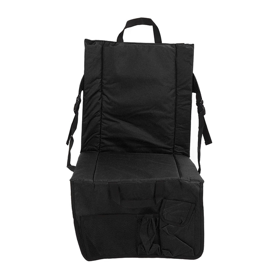Folding Stadium Chair Adjustable Angle 600D Oxford Cloth Portable Bleacher Cushions with Pocket for Sandbeach Picnic BBQ Black