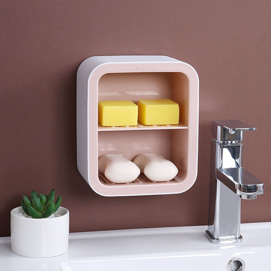 Wall Mount Soap Rack Drain Toilet Suction Disc Punch Free Box Student Dormitory Supplies Nordic 2 Layer Pink
