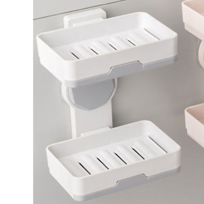 Soap Box Draining Case Holder Rack Plastic Hole Free Installation for Bathroom Toilet Light Gray 2 Layers