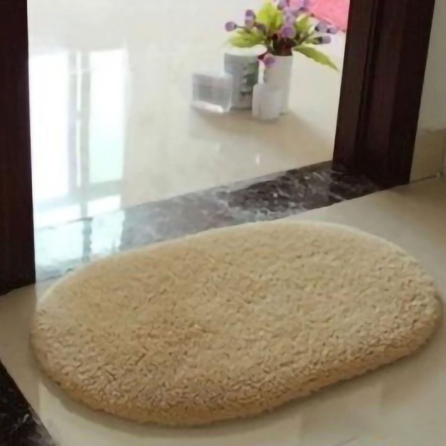 Door Mat Oval Slip Proof Indoor Door Carpet Moisture Absorption Soft Comfortable Plush Bathroom Rug for Kitchen Bedroom Light Tan 40x60cm/15.7x23.6in (Oval Shape)
