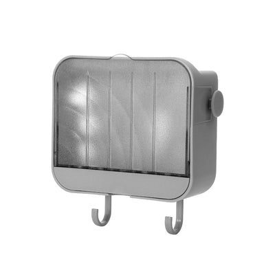 Soap Holder Punch Free Wall Mounted Durable PP Double Layer Double Hook Design Soap Storage Box for Bathroom Grey