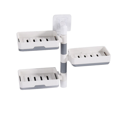 Rotatable Wall Mounted Soap Box 3 Layers HIPS Punch Free Rotatable Soap Container Dish for Household White