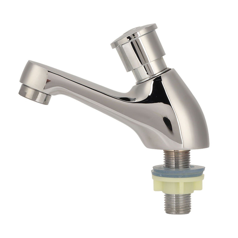 Time Delay Silver Faucet Single Tube Cold Water Basin Taps G1/2 Thread for Home Kitchen Bathroom Hotel