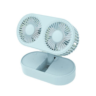 Desktop Double Blade Small Fan USB Mini Folding Desktop 2 Head Fan for Student Office Folding Dual Motor Blue