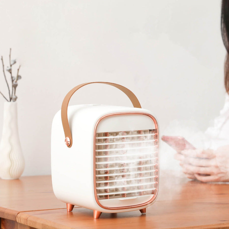 Air Conditioner Cooling Fan Silent USB Evaporative Cooler with Portable Carrying Strap for Home Office Car White