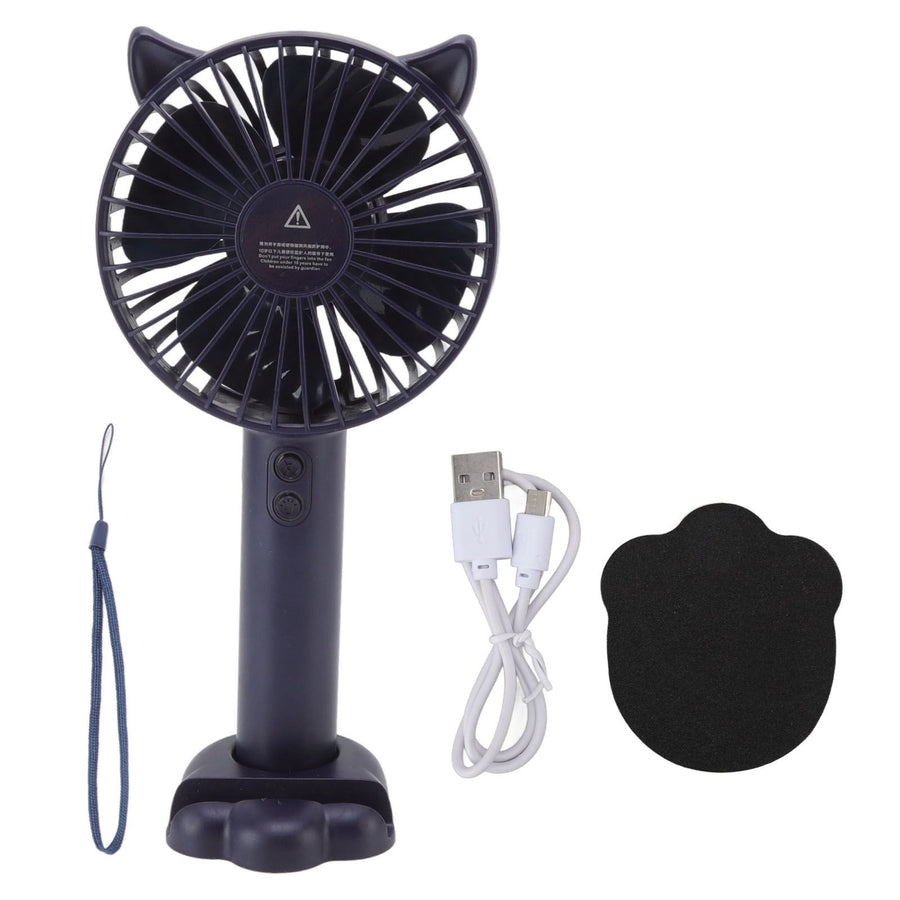 Hand Held Fan Portable USB Rechargeable Cute 3 Speed Wind Regulable ABS PC Battery Operated Fan for Travel Dark Blue